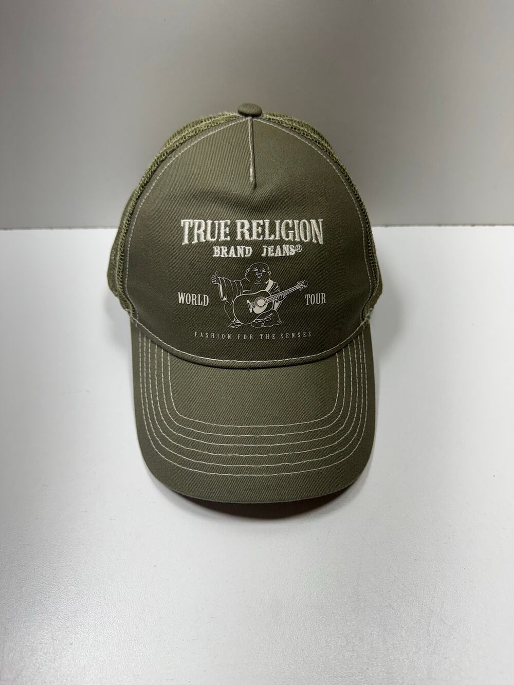 True Religion Brand Jeans World Tour SnapBack Trucker Ball Cap Green Logo Buddha